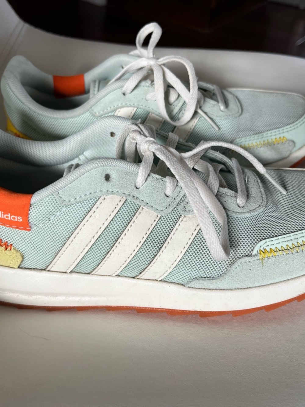Adidas Mint Green and Orange Lace-Up Sneakers